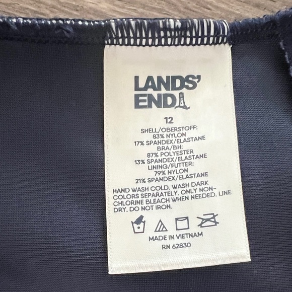 Lands’ End Tummy Control Blue/White Tie Dye Cross Back One Piece Size 12 - Picture 12 of 15